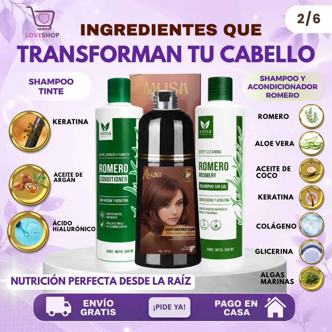 TRÍO CAPILAR COMPLETO ( SHAMPOO TINTE + SHAMPOO ROMERO + ACONDICIONADOR ROMERO)